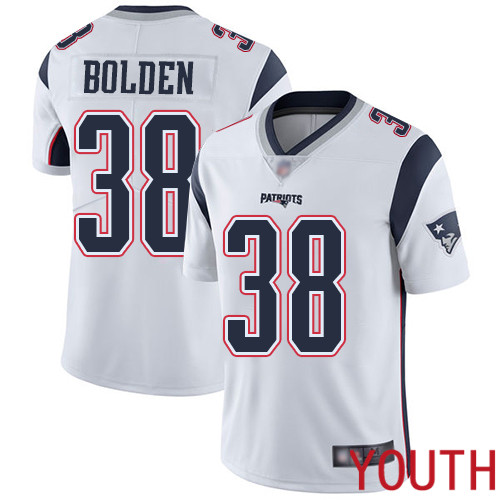 New England Patriots Football 38 Vapor Limited White Youth Brandon Bolden Road NFL Jersey